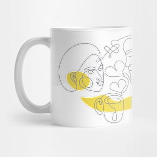 Continuous line drawing tea drinker couple Mug